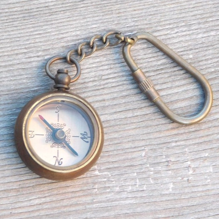 Engraved Compass Clip Keychain
