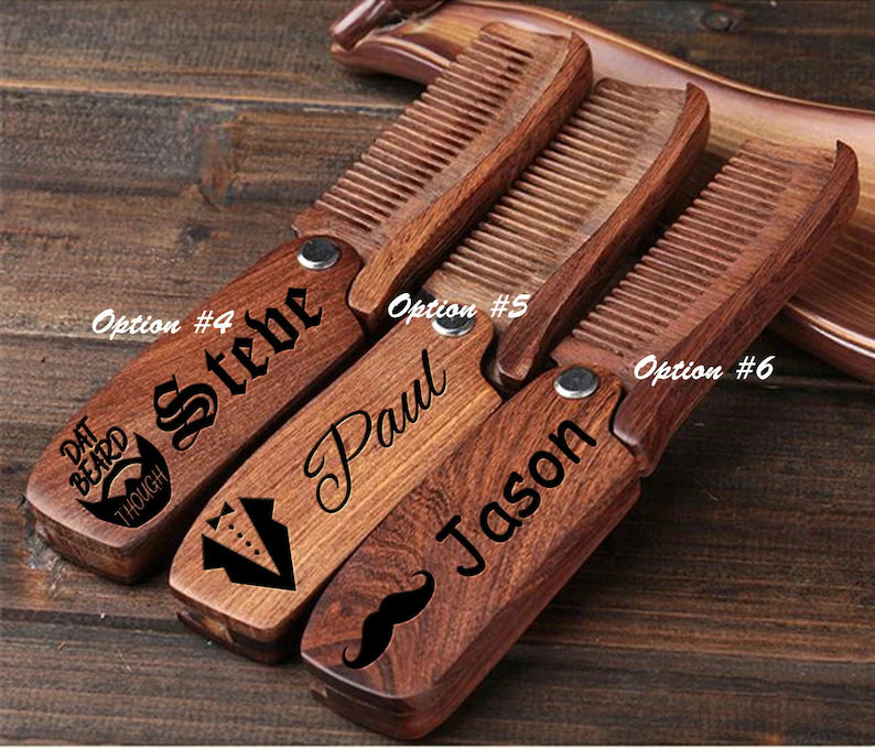 Personalized wood comb, custom beard combs, hair comb, birthday gift, anniversary gift, dopp kit, mens gift, folding comb, fathers day