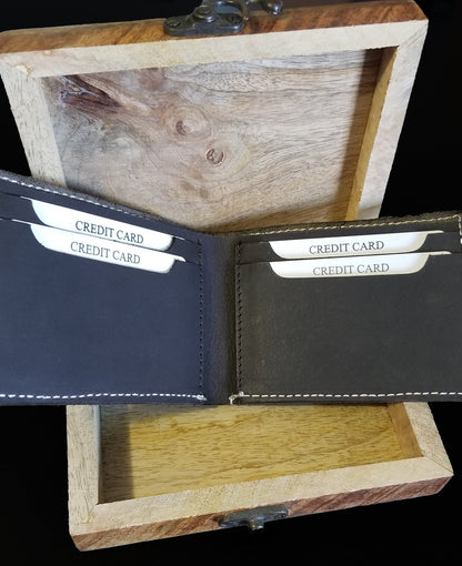 mens leather wallet, personalized bifold and minimalist style, wooden gift set box, husband gift, groomsmen gifts, birthday, fathers day