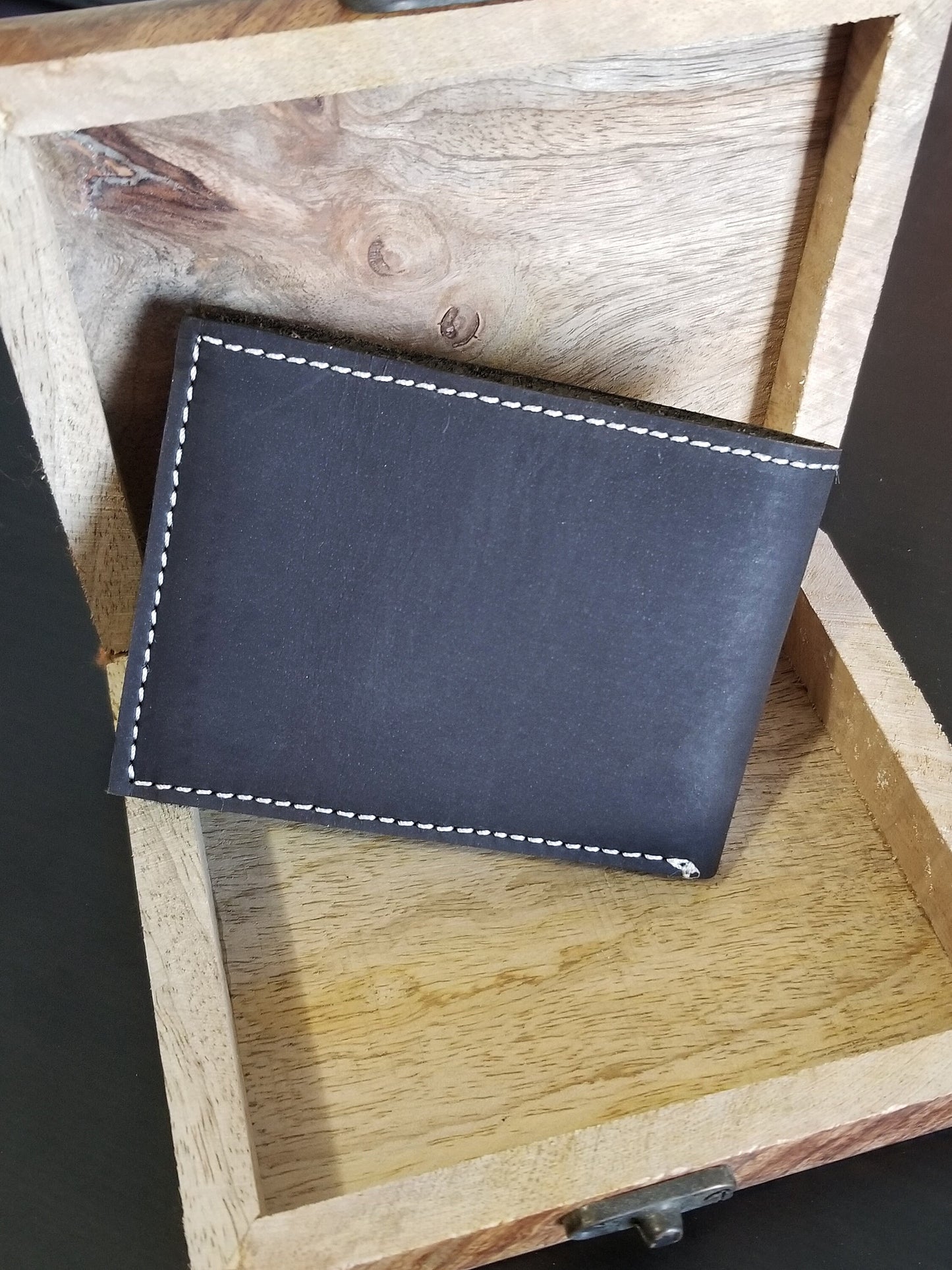 mens leather wallet, personalized bifold and minimalist style, wooden gift set box, husband gift, groomsmen gifts, birthday, fathers day