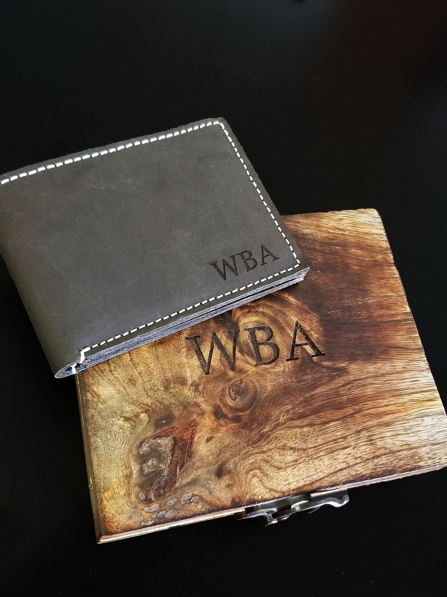 mens leather wallet, personalized bifold and minimalist style, wooden gift set box, husband gift, groomsmen gifts, birthday, fathers day