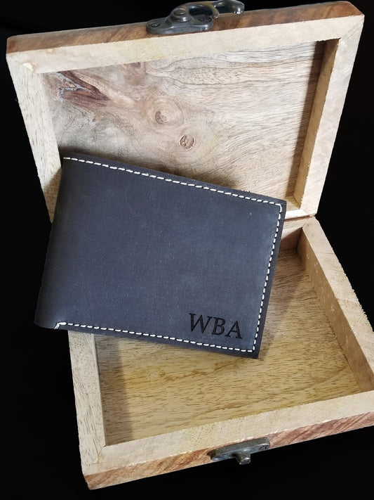 mens leather wallet, personalized bifold and minimalist style, wooden gift set box, husband gift, groomsmen gifts, birthday, fathers day