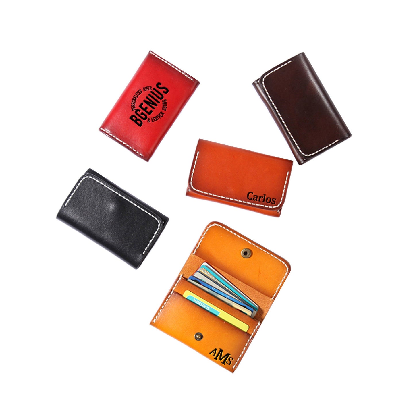 Personalized card holder, vegetable tanned leather, bifold style, hand stitched, leather card holder, business card holder, mothers day