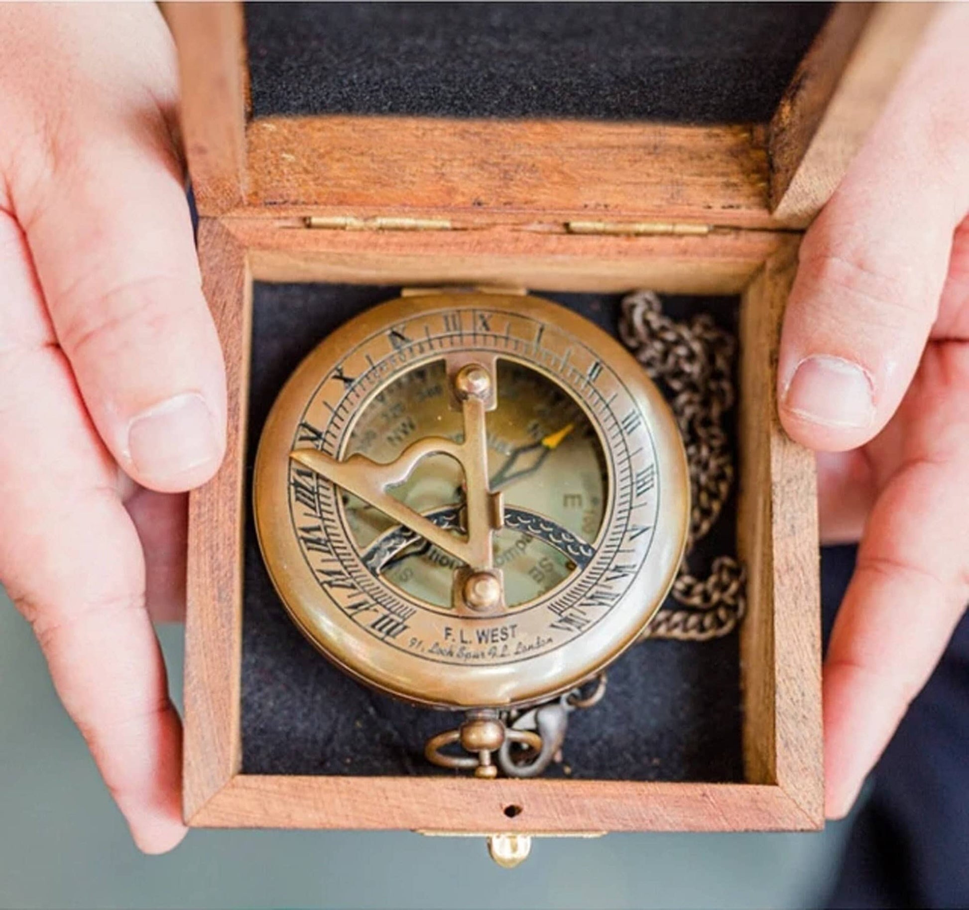 Not All Those Who Wander Are Lost Brass Antique Compass With Wooden Box