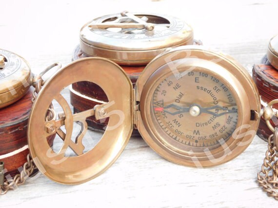 Sundial compass, personalized with any quote, includes leather case or  wooden box, perfect gift for any occasion, wedding, mothers day