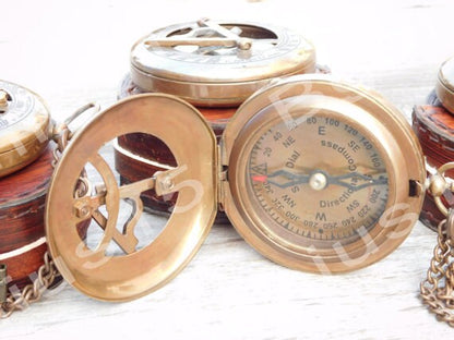 Sundial compass, personalized with any quote, includes leather case or wooden box, perfect gift for any occasion, wedding, mothers day